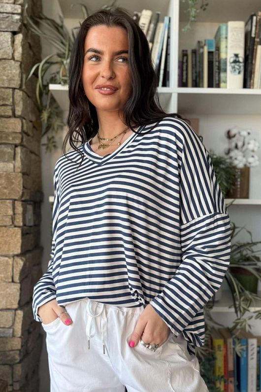  Perfect Breton V Long Sleeve Top Dark Denim /15